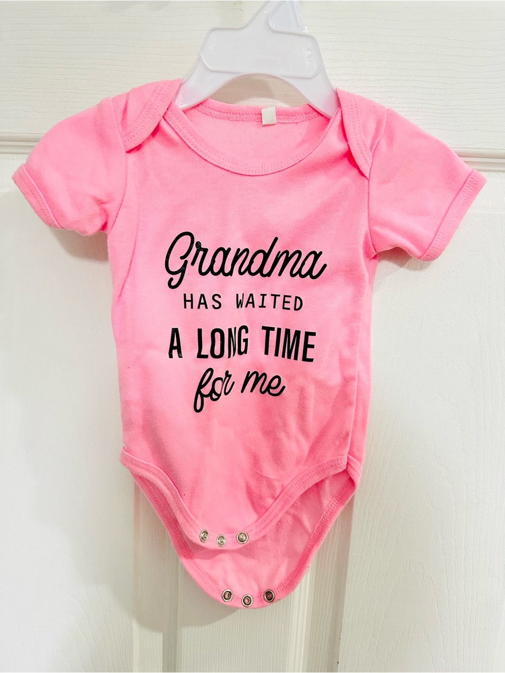 Pink "Grandma Has Waited A Long Time For Me" Baby One-Piece